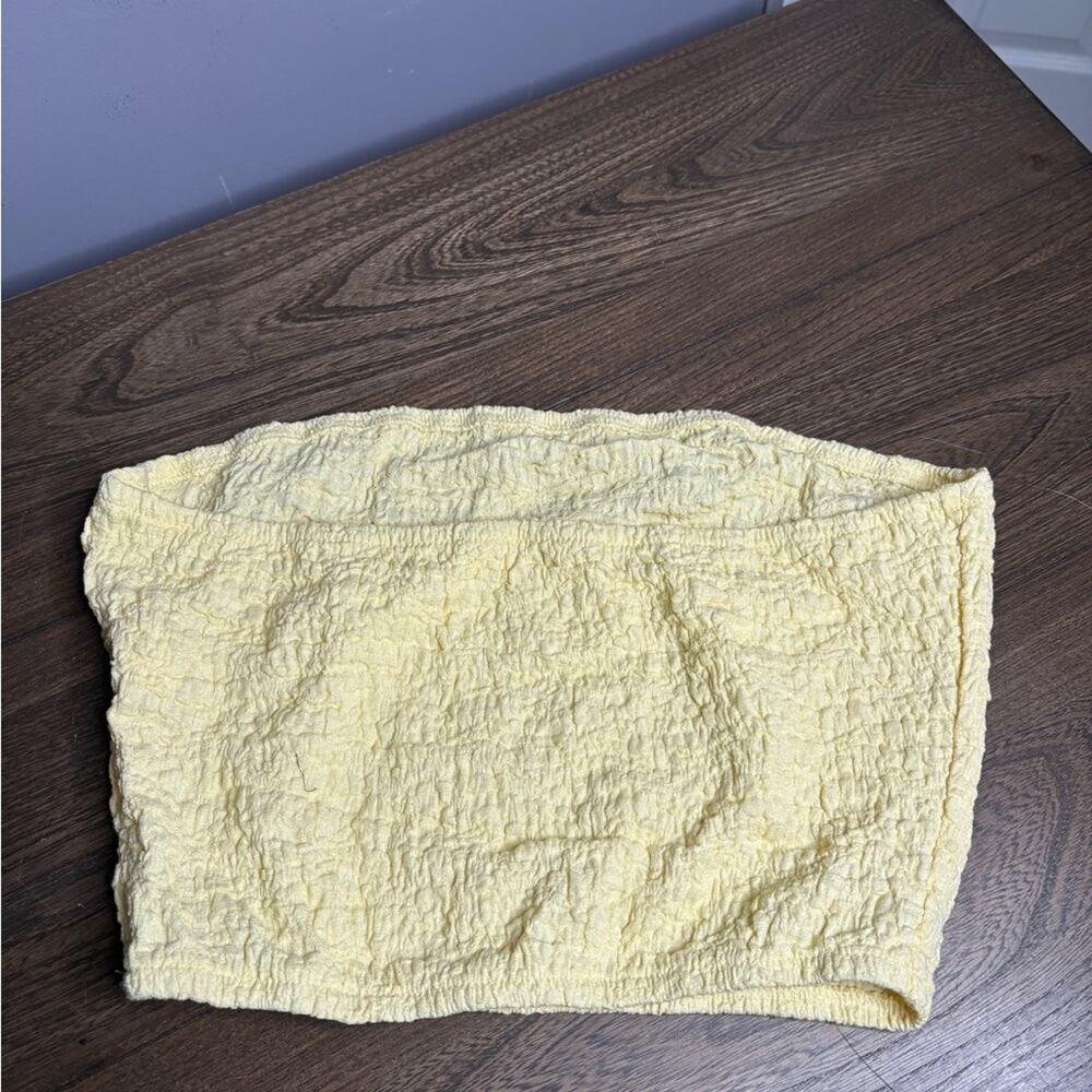 Amazon Yellow Textured Cropped Bandeau Top Size Large - Picture 3 of 4